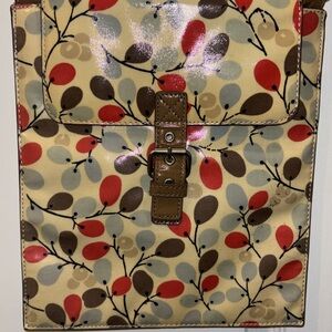 BODEN BRAND VINYL CROSSBODY BAG ADJUSTABLE BROWN CLOTH STRAP FIT IPAD PERFECTLY